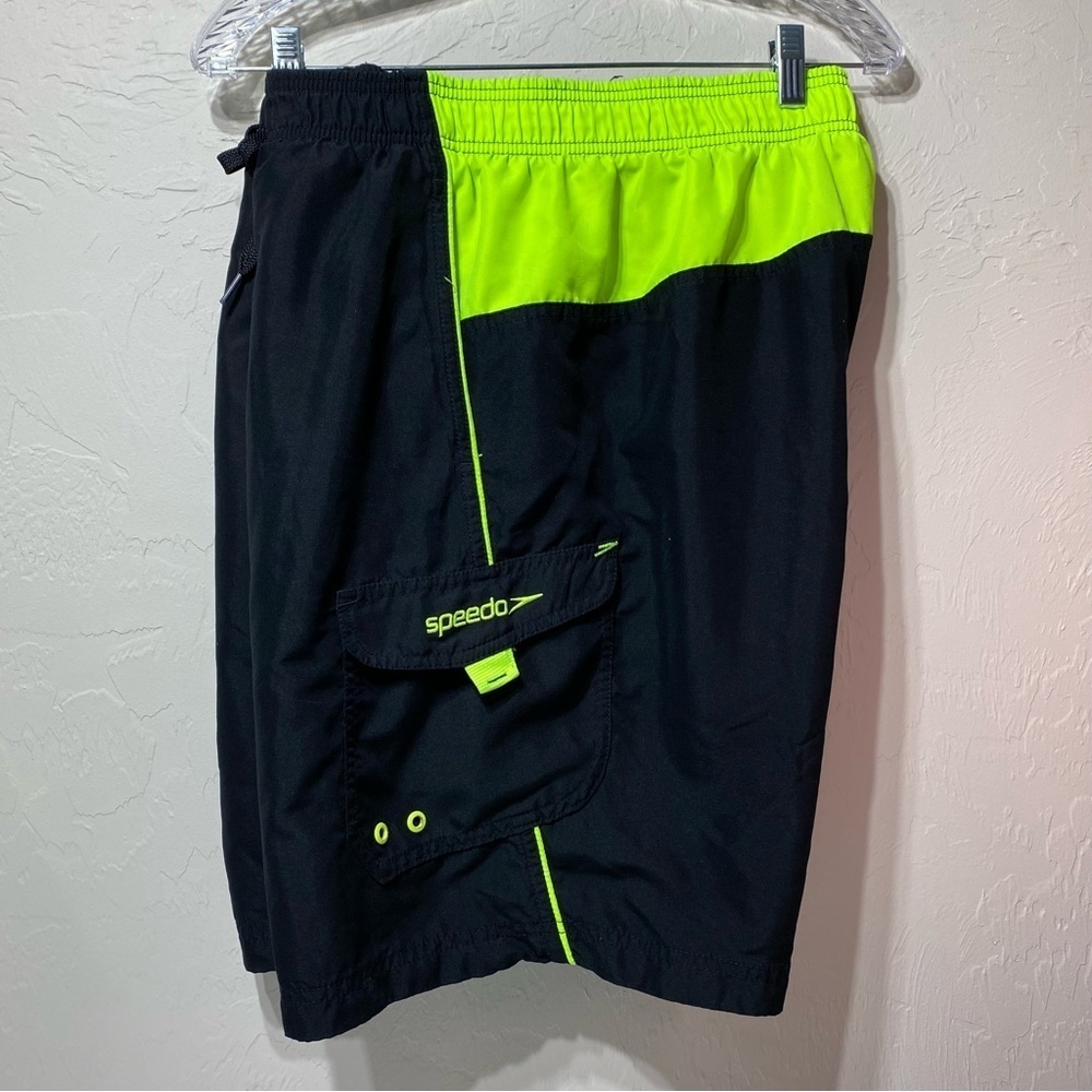 Speedo Mens Solar Green Black Swim Trunks Sz XXL